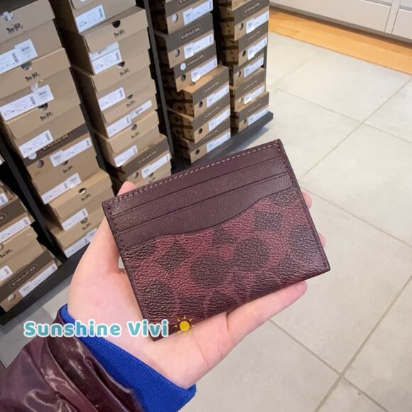 NWT Coach Slim Id Card Case In Signature Canvas CW366 BLACK CURRANT - Picture 2 of 7